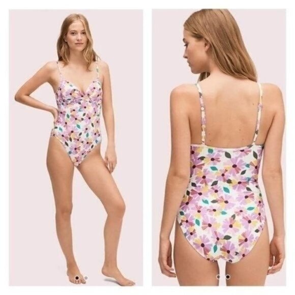 Kate Spade White Twist Front Wallflower Padded Adjustable Small One Piece Suit - Picture 1 of 7